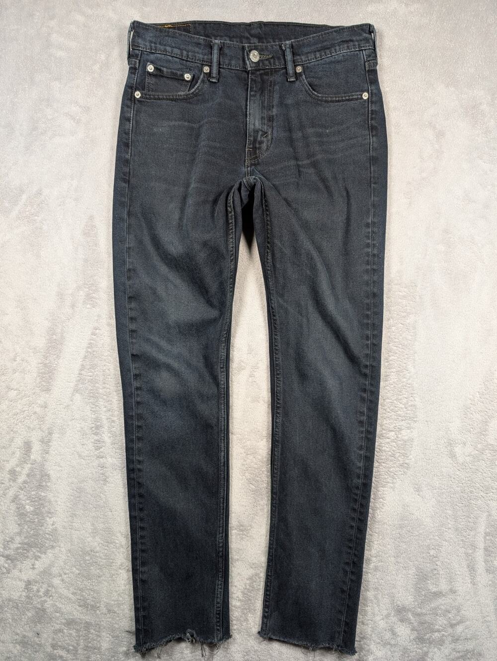 Levis 510 Mens Skinny Jeans 30x29 Washed Black Raw Hem Denim Grunge Streetwear